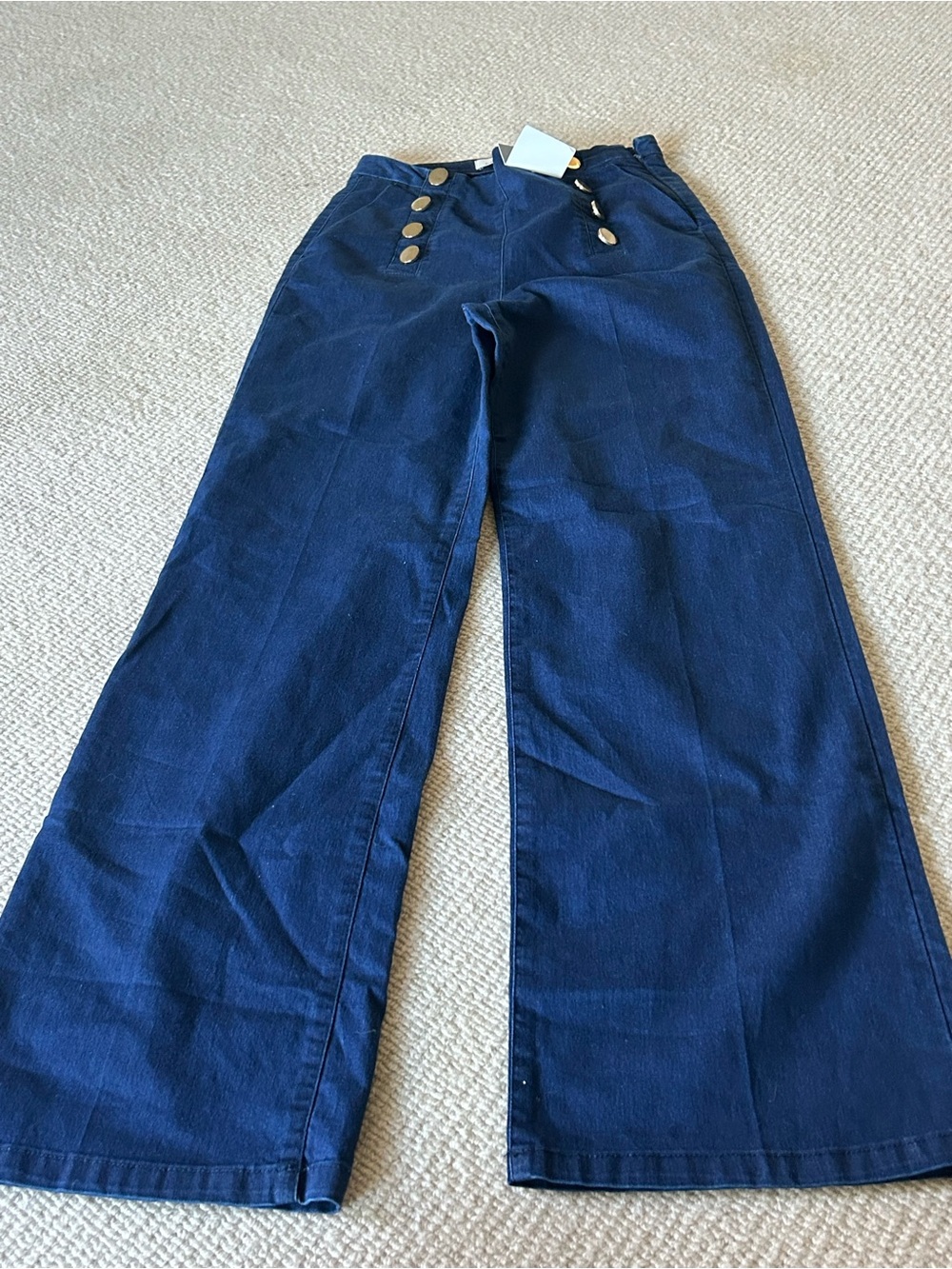 per una Navy High-Rise Wide Leg Jeans with Gold Buttons